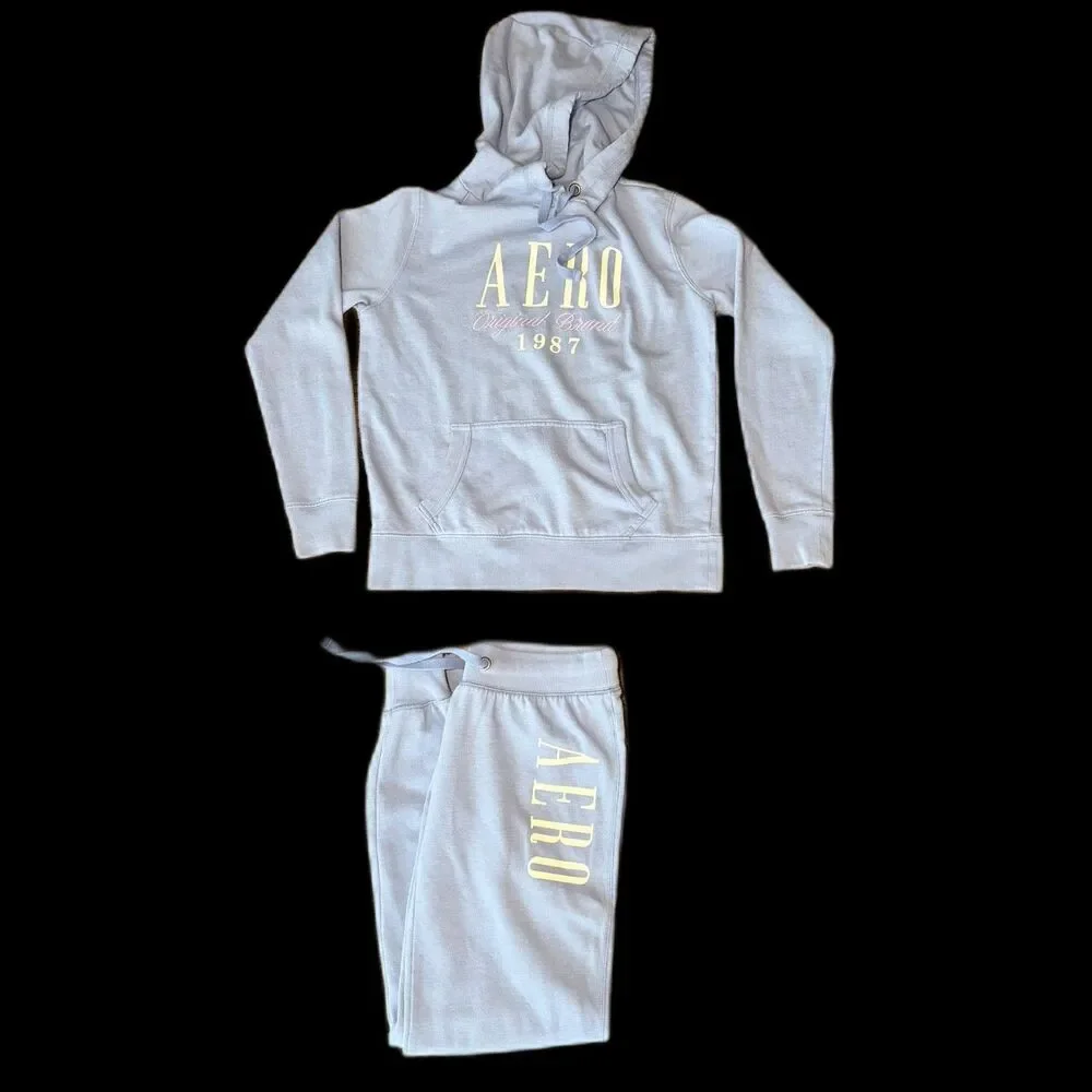 AEROPOSTALE Matching Light Blue Hoodie & Jogger Set - XS